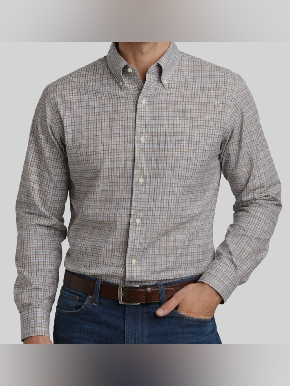 Jos A Bank Executive Collection‎ Shirt Mens Large Check Button Up Cotton